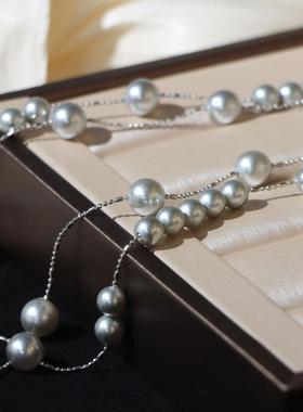 银灰色满天星天然珍珠颈链毛衣链