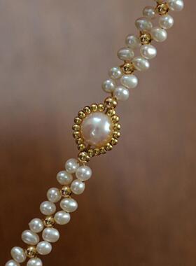 双层淡水珍珠14k金手链