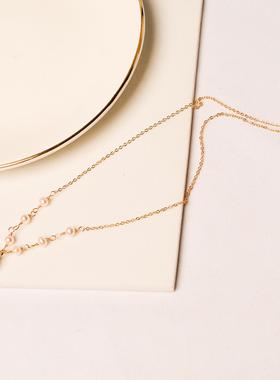 14k注金玛瑙水蜜桃珍珠项链