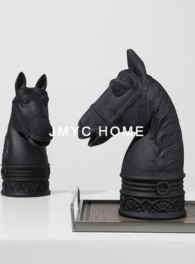 MRT轻奢意白马首雕塑术黑摆件家居客厅书房式艺酒柜电视柜简约装