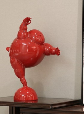 新中式玄关招财摆件抽象人物雕塑酒店大堂艺S术装置客厅装饰品