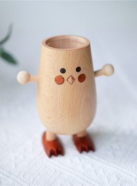 Joe的小作坊/小鸡桌面花器摆件实木创意可爱手Q作香薰干花水培礼