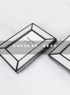 简约欧式轻奢竖条纹o立体相框样板房书房卧室电视柜装饰摆件