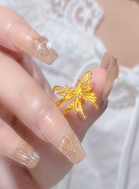 新中式古法金色镂空蝴蝶戒指