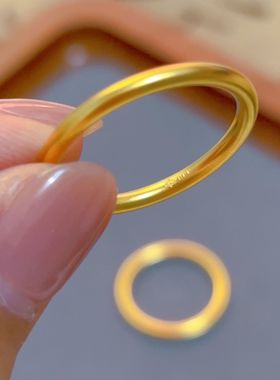 精工2mm古法莲花传承戒指 镀金女款实心素圈戒指手饰情人节礼物