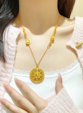 金店同款沙金镂空八宝罗盘吊坠