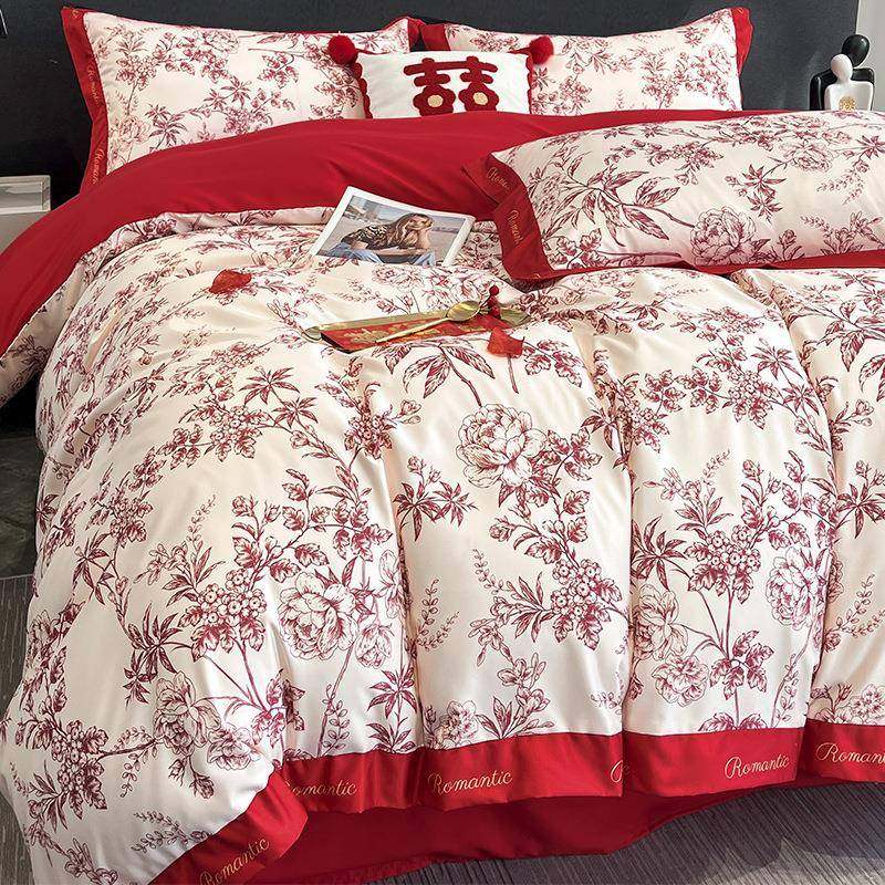 红床色婚床上四件套喜庆婚被套EX240926嫁新婚礼床单笠结婚轻庆奢,淘宝优惠券,粉丝福利购,淘宝优惠卷