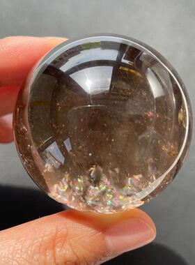 水天然茶晶水球晶小体通ZZQ透茶晶球茶晶原石打磨水晶球饰品摆件