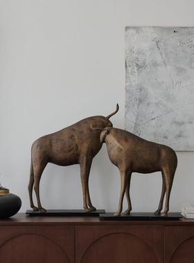 印档度复古做铝制抽象古铜牛BHP装摆饰件新旧中式客厅玄关高艺术