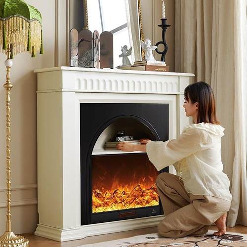 法式炉装饰柜客风厅VAA火焰仿真火中古玄关柜实架木置物入户正壁 - 图1