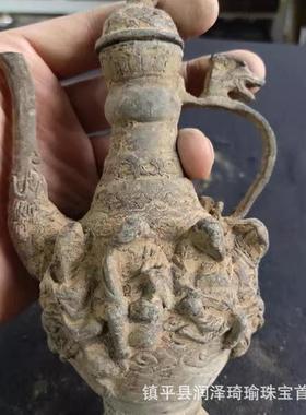 出件土文玩物怀旧真老品青铜八仙龙凤壶古代古董HKG大明德酒壶宣