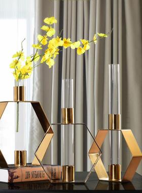 厅现代创意何金属插花器简约软装00001饰优雅玻璃几管客桌面饰品