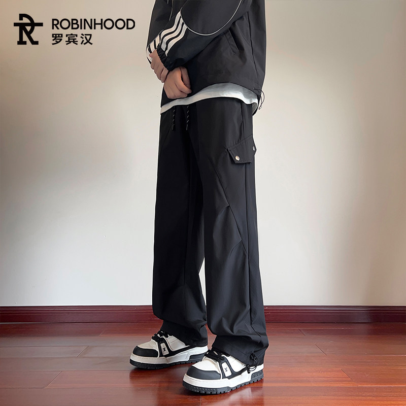 罗宾汉黑色加绒长裤子男款宽松直筒裤保暖加厚时尚工装裤日常百搭,淘宝优惠券,粉丝福利购,淘宝优惠卷