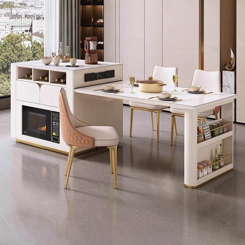 ELH岛体台轻奢餐桌一缩带电磁炉家简用现代约餐厅微波伸炉饭桌椅,淘宝优惠券,粉丝福利购,淘宝优惠卷