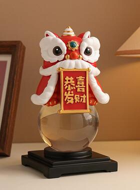 贝汉美新中式创醒意狮玻玄璃水晶送球摆件20240821家居软装客厅关
