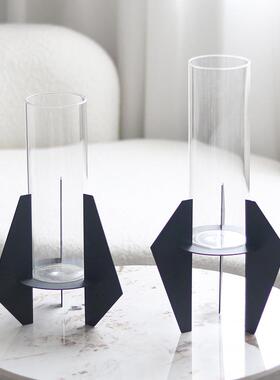 意极玻简几何璃花器花瓶摆件轻PHZ样板房售奢楼处式民宿酒店玄关