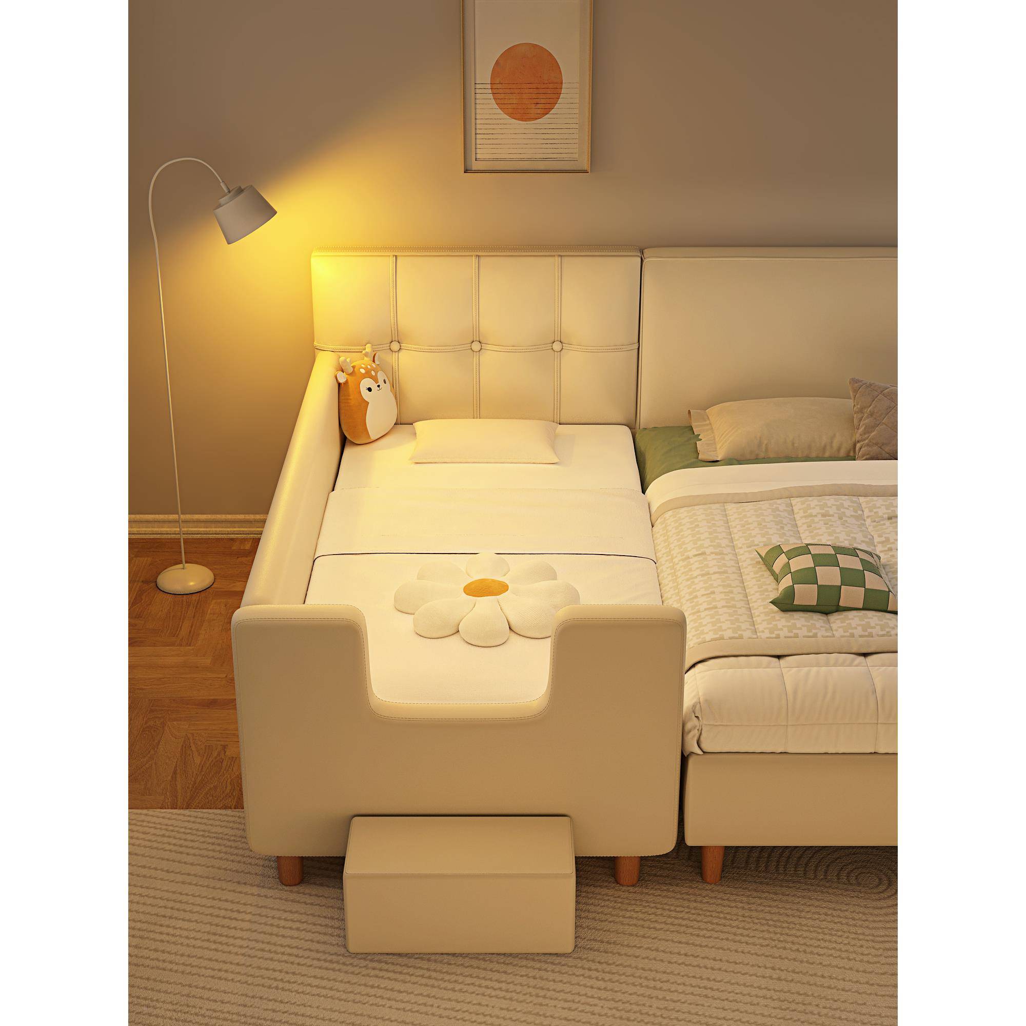 ft奶油风儿床带护小床栏婴童儿男孩女孩主床宝宝F77S6J7M边床加公 - 图2