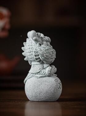 创意青纱石万事兴缸隆可爱茶宠面家居桌摆件66666吉祥物鱼装盆景