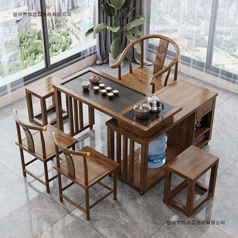 实木茶桌旋转台阳台小户茶型式移动1米带1.2米桌椅组合橡胶KLW木,淘宝优惠券,粉丝福利购,淘宝优惠卷