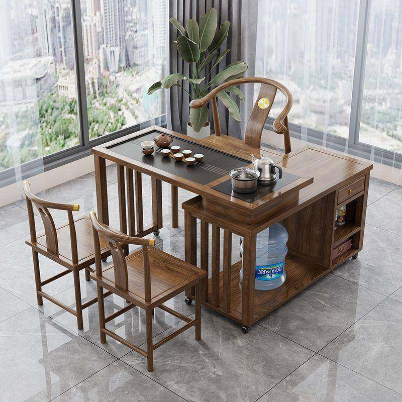 实木茶桌旋转台阳台小户茶型式移动1米带1.2米桌椅组合橡胶KLW木,淘宝优惠券,粉丝福利购,淘宝优惠卷