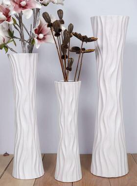 陶瓷落地色简约时欧现代花器创尚意客厅式摆件白干04143047花绢花