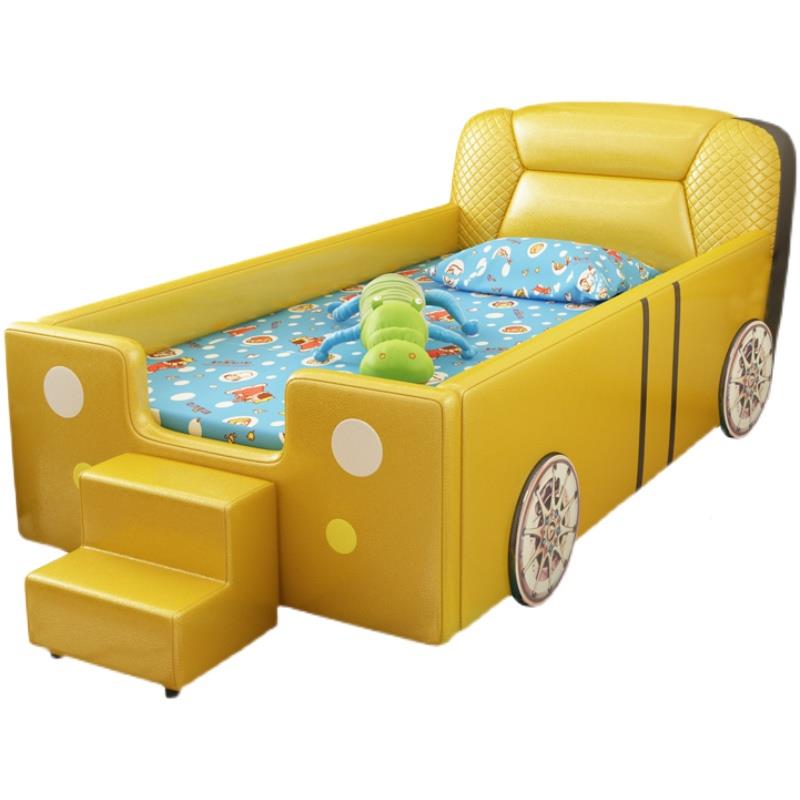 儿无品牌/童床小跑汽男孩单人床1.2m卡通蓝色车车床带护栏实木宽 - 图3