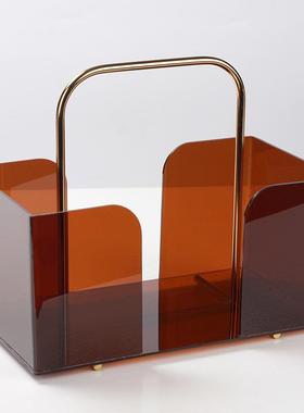 现简约书架轻奢无品牌/厅茶客几金属杂亚代克力手提志架软装收纳