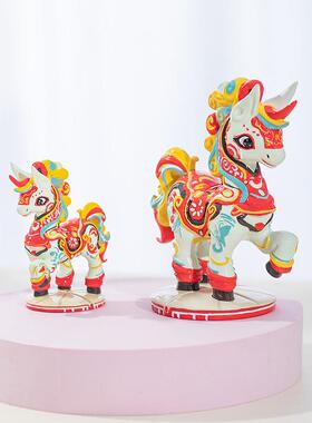 蛇TLP年吉物网摆件国潮红十二生肖车小马摆办公室桌祥件面可爱摆