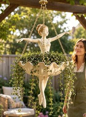 跨境Ballet Dancer Hanging Planter Decora芭蕾舞者悬挂树脂花盆