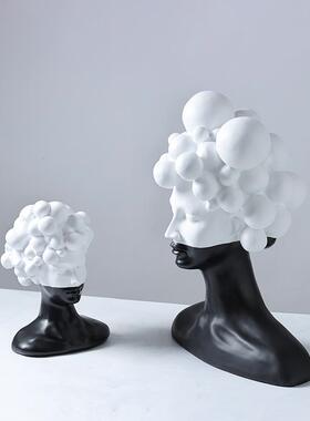 黑白女郎身人人像半塑摆件现代简约雕创意玄关无酒柜电视柜装饰物