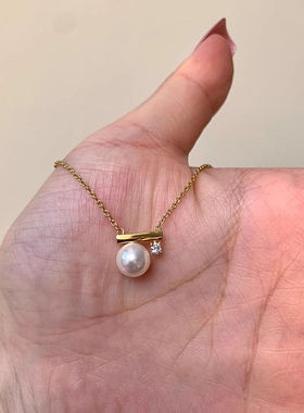 蜜雪纪朱珠许蜜语珍珠锆石项链