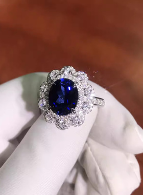 仿奢华蓝宝石戒指镀18k白金蓝宝石鸽血红宝石镶嵌锆石女戒