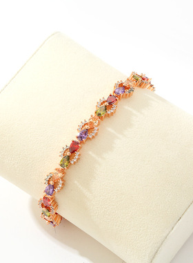 欧美风格时尚锆石手链典雅 手链人工镶嵌宝石铜手链精致