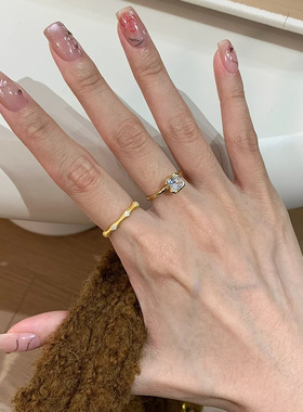 中古风拉丝闪钻锆石素圈戒指女小众感轻奢百搭食指戒新品