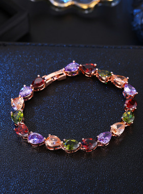 源头工厂不易掉色彩色水晶手链锆石手链铜手链网红首饰饰品