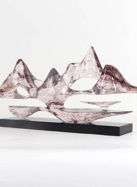 新中式公室水室墨云山雕MC-TY-63塑样办板间茶家居品软装饰客厅电