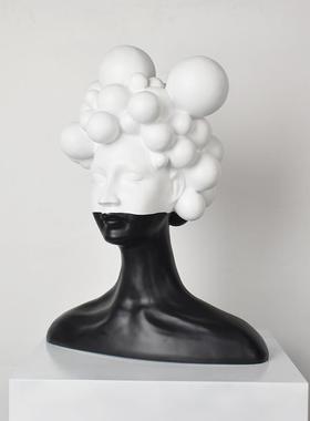 饰简约现代板房玄关女神头上泡泡人物雕塑摆件样酒柜XJ3328女孩家