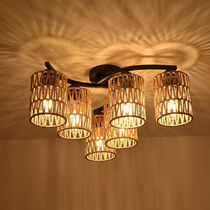 美式简约灯吊工麻绳编织客吧厅台手餐465厅卧室酒店客房藤条吸顶,淘宝优惠券,粉丝福利购,淘宝优惠卷