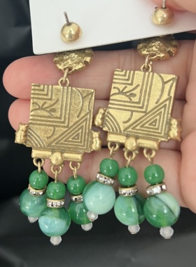 中古vintage耳钉复古着红色宝石轻奢高级感小众耳饰