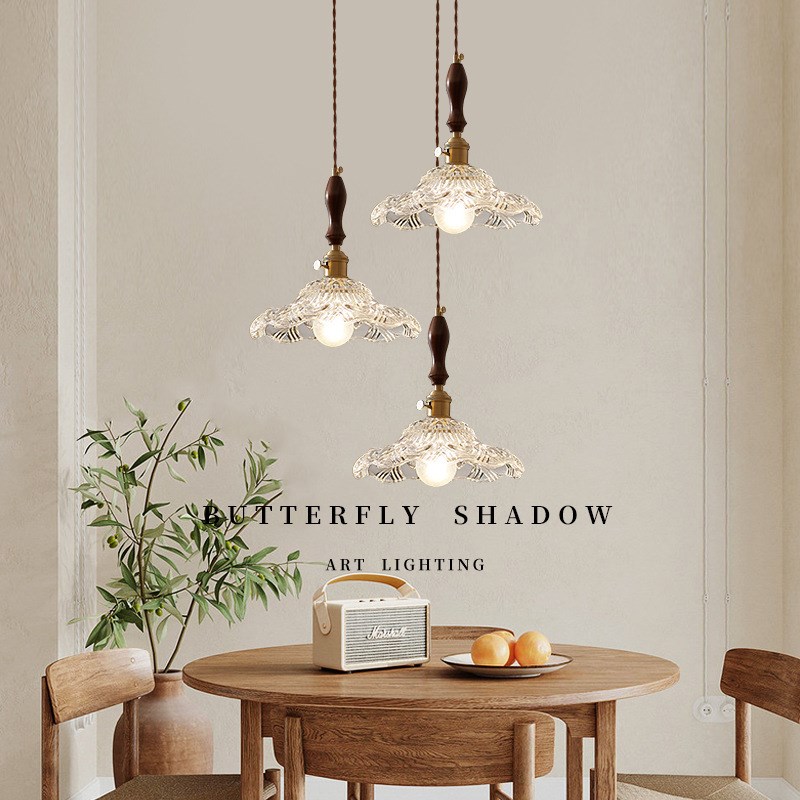 法式 田园风 餐厅 吊灯 三头 混搭 圆盘 玻璃 圆桌灯 日式 民宿灯 - 图0