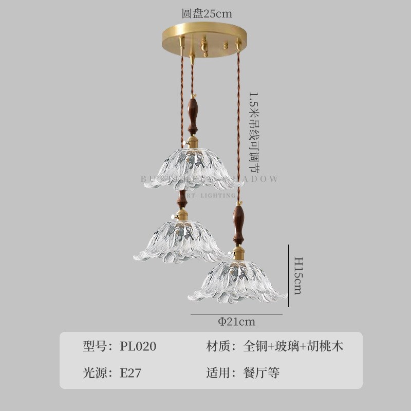 法式 田园风 餐厅 吊灯 三头 混搭 圆盘 玻璃 圆桌灯 日式 民宿灯 - 图3