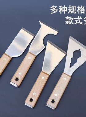 精品福冈釰牌可敲击油灰刀加厚铲刀不锈钢木柄清洁刮刀多功能特厚