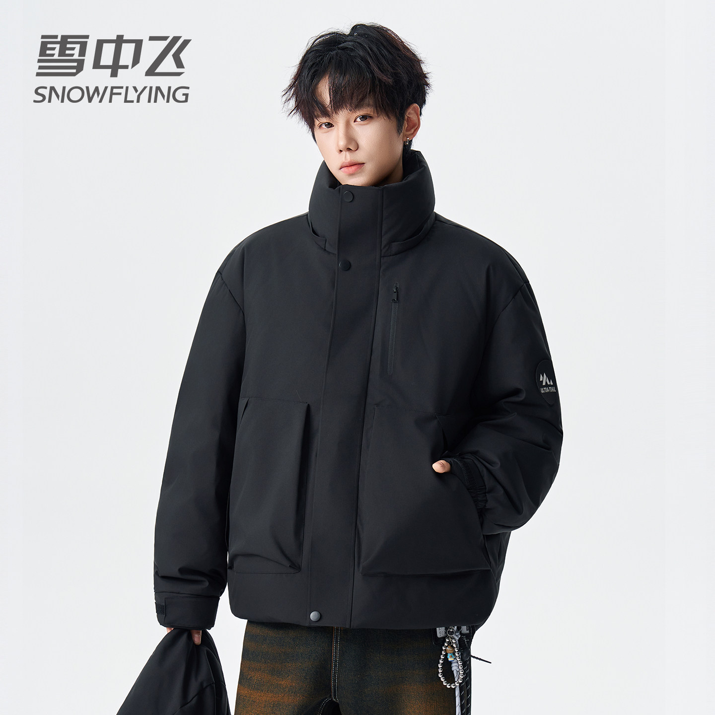 雪中飞羽绒服男款加厚冬季户外工装连帽大毛领保暖帅气羽绒外套潮