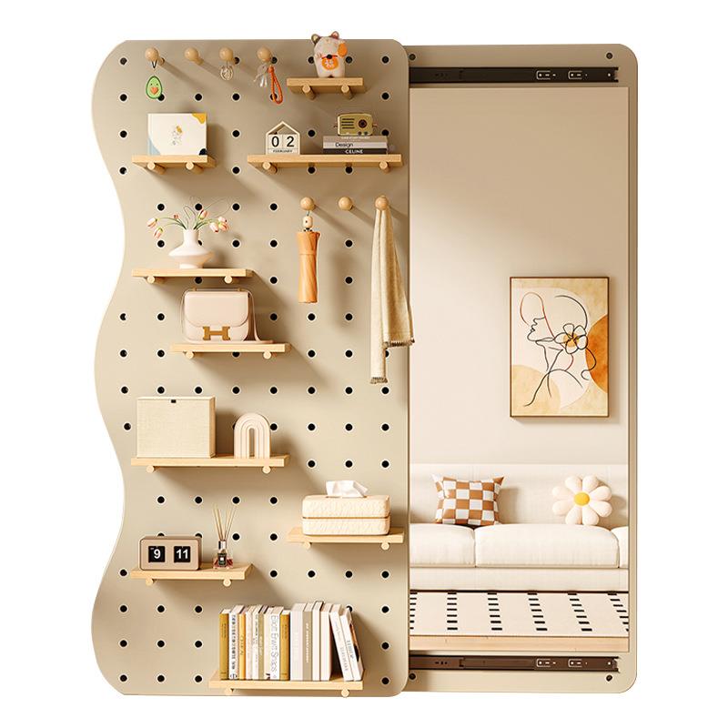 Wall with solid wood hole board dressing mirror integrated entrance hall mirror storage wall storage EF17 shelf on the wall
