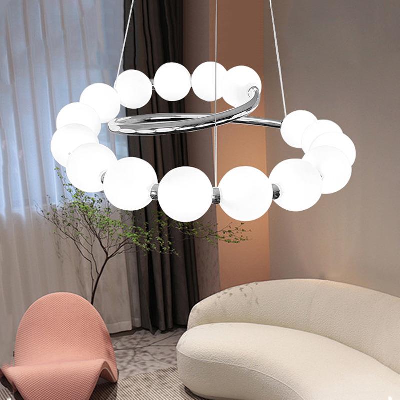 奶油风客厅吊灯现代简约法式中古珍珠高级感餐厅卧室吊灯中山灯具 - 图0