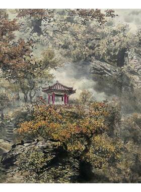 手景绘意书山URX水风画朝写鲜国画朴世深《溪谷秋纯色》