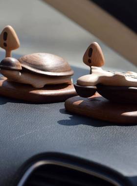 【慢号码牌】载摆件创意车挪车牌隐藏慢龟号码号码实龟木质可乌龟