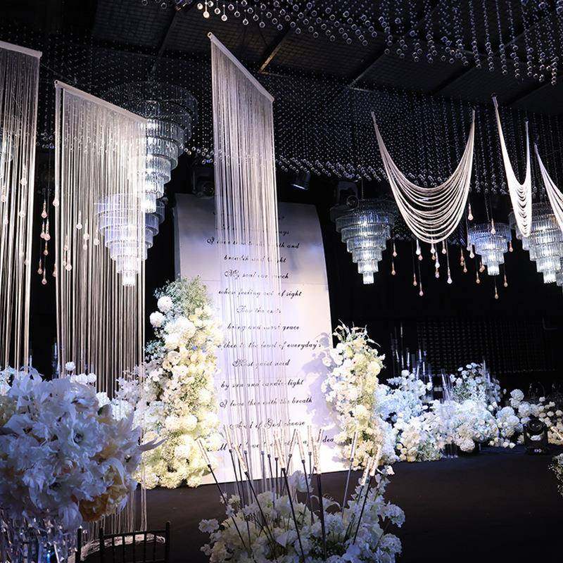 婚庆路引装饰线帘舞台背景流苏吊顶婚礼堂布置波浪线帘美陈造型帘,淘宝优惠券,粉丝福利购,淘宝优惠卷