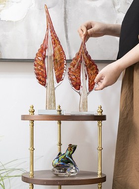 现代轻奢手工雕刻琉璃树叶摆件高档客厅玄关酒柜家居桌面装饰品