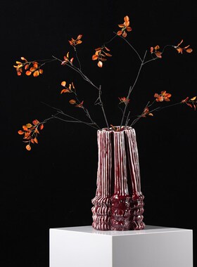 新中式复古红色花瓶宋代美学插花器客厅玄关家居软装W饰品茶室摆